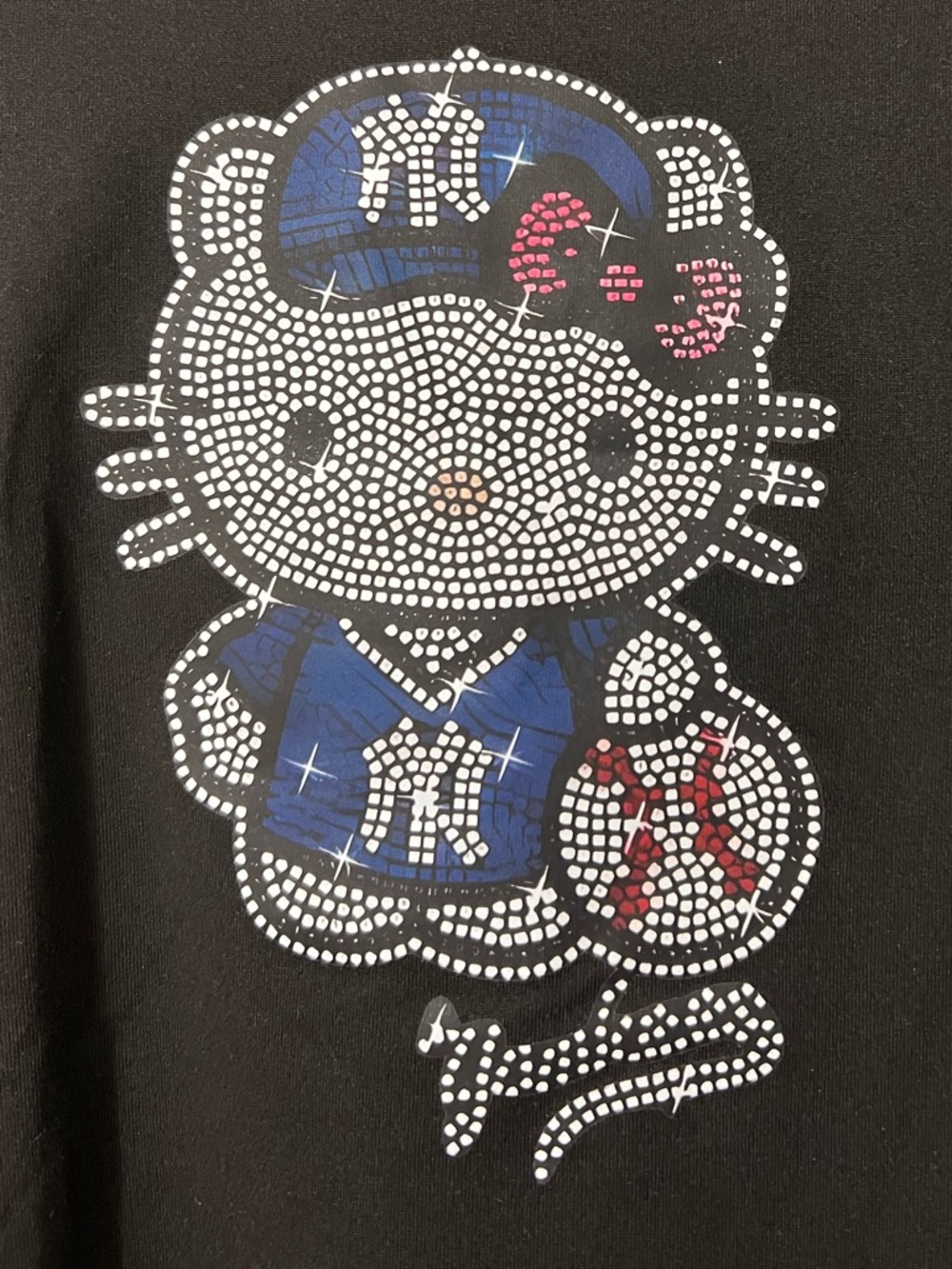 NEW Hello Kitty Yankees Black Long Sleeve Crop Top - Picture 2 of 5